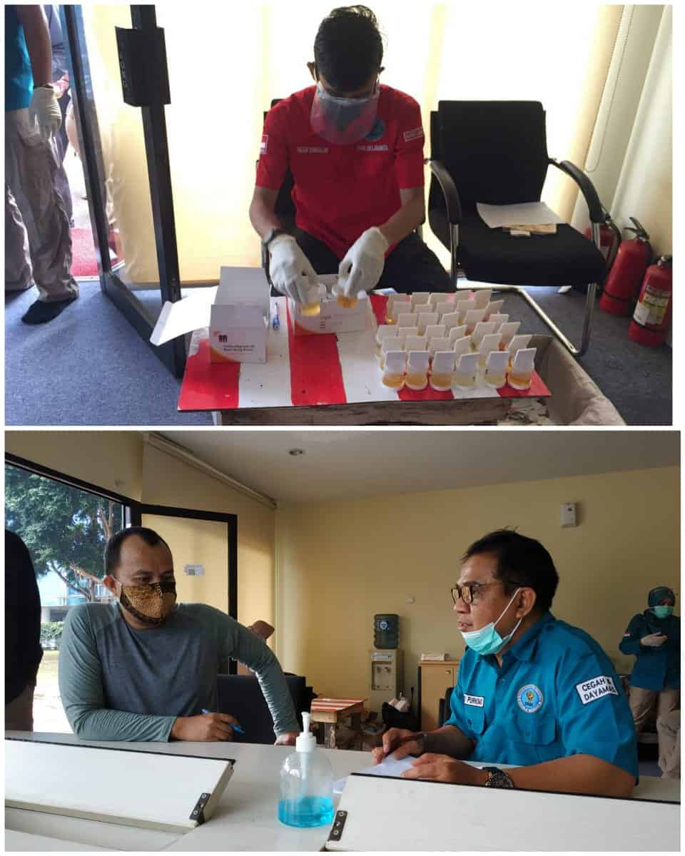 Pemeriksaan Narkotika Melalui Tes Urine bagi Satpam PT. Kopojeka Daya Indonesia yang berdinas di Kantor Otoritas Jasa Keuangan Jakarta.