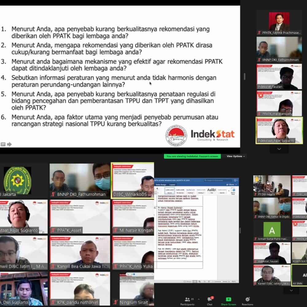 Pelaksanaan Indepth Interview penilaian indeks efektifitas peranan PPATK dalam upaya mencegahan dan pemberantasan TPPU dan TPPT di Indonesia. WhatsApp Image 2021 09 10 at 13.51.31