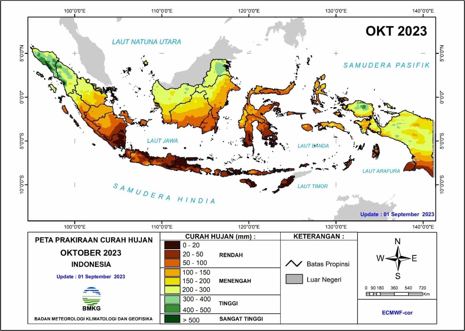 Peta Prakiraan Curah Hujan Bulan Oktober 2023 (Update 1 September 2023) Peta Prakiraan Curah Hujan Bulan Oktober 2023 (Update 1 September