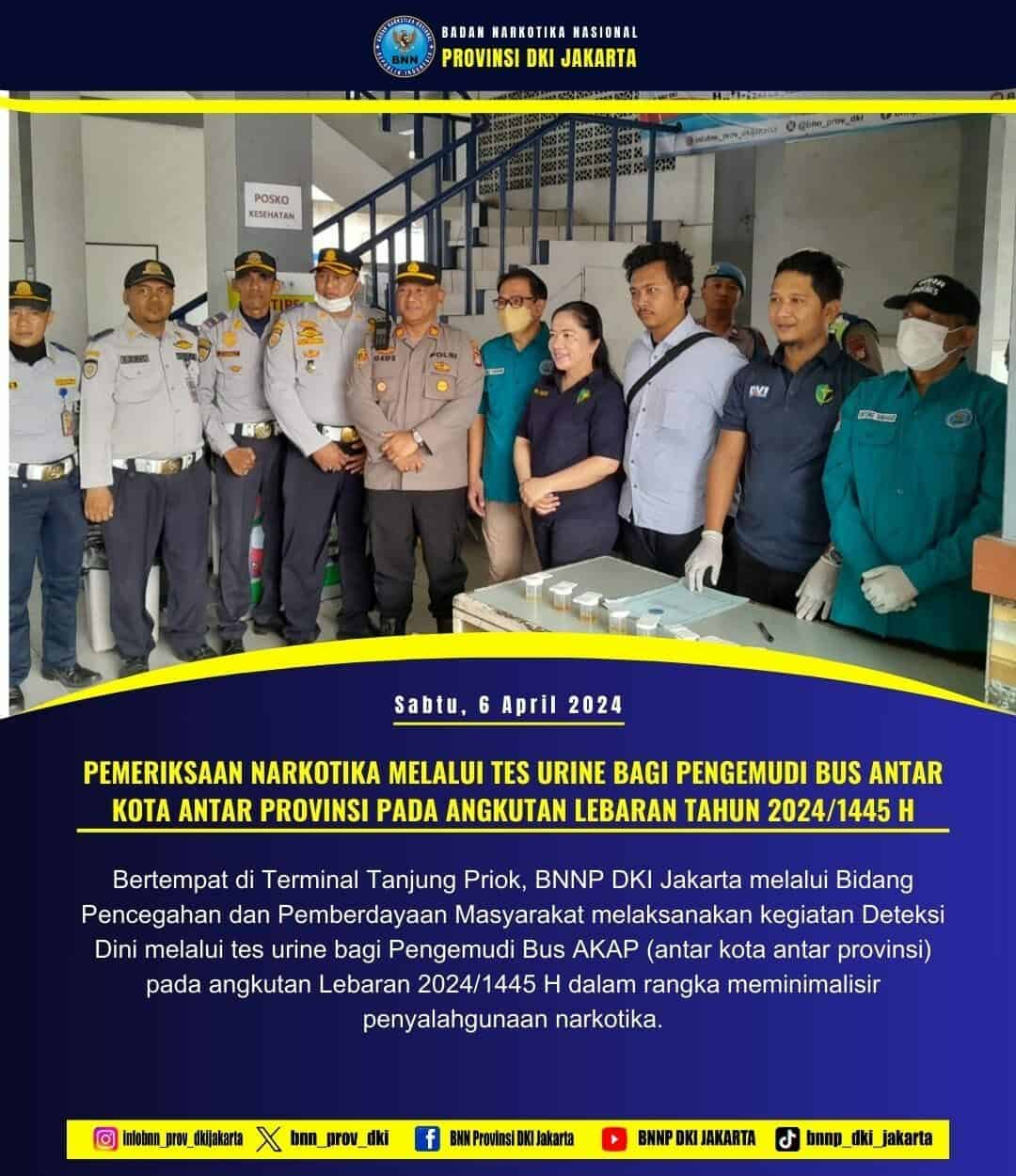 Deteksi Dini melalui tes urine bagi Pengemudi Bus AKAP (Antar Kota Antar Provinsi) pada angkutan Lebaran 2024/1445 H Deteksi Dini melalui tes urine bagi Pengemudi Bus AKAP (Antar Kota Antar Provinsi) pada angkutan Lebaran 2024/1445 H