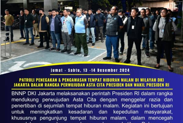 BNNP DKI JAKARTA GELAR RAZIA TEMPAT HIBURAN MALAM, LIBATKAN TIM K-9 UNTUK TEKAN PEREDARAN NARKOTIKA BNNP DKI JAKARTA GELAR RAZIA TEMPAT HIBURAN MALAM, LIBATKAN TIM K-9 UNTUK TEKAN PEREDARAN NARKOTIKA